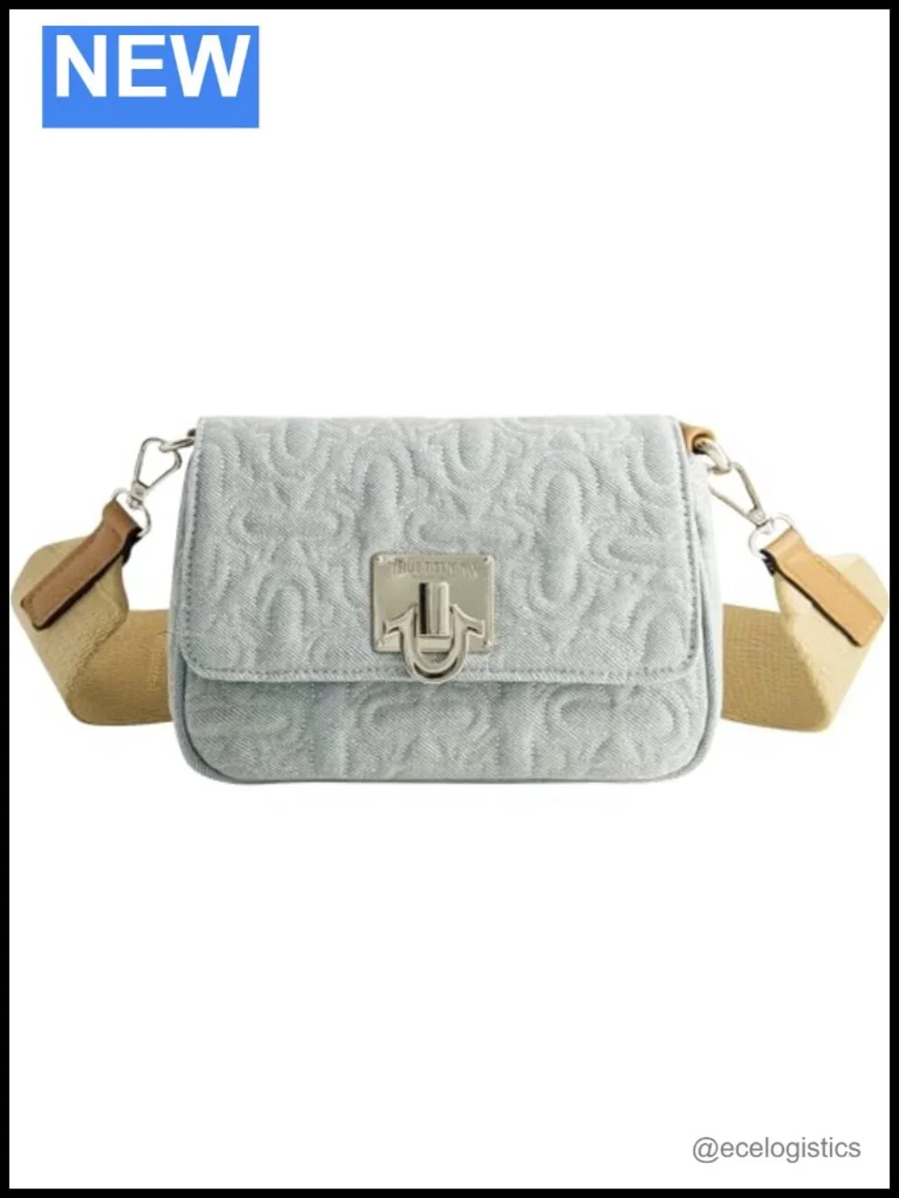 Quilted Denim Crossbody Purse with Adjustable Removable Strap, Cotton Polyester